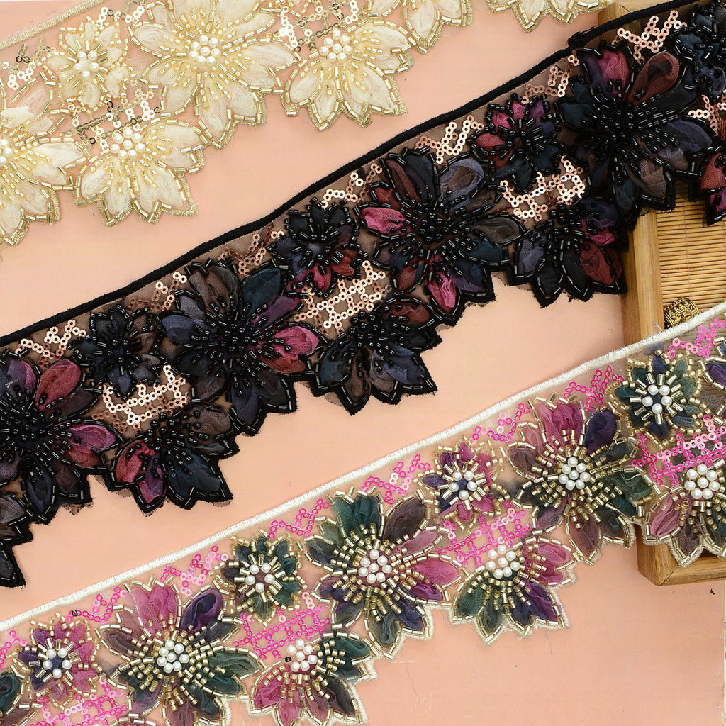 Fancy Glass Beads Sequence Lace