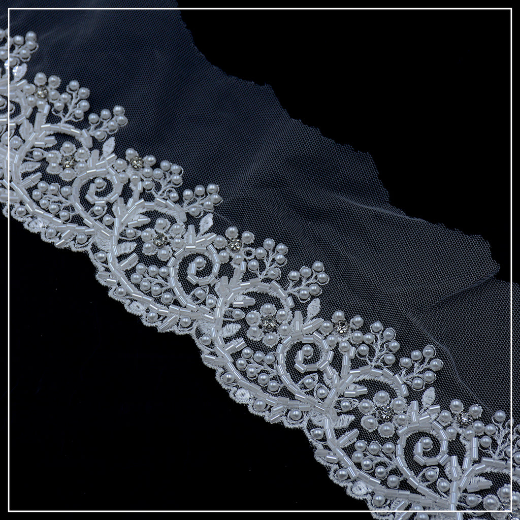 Fancy Glass Beads Net Lace Button Corner