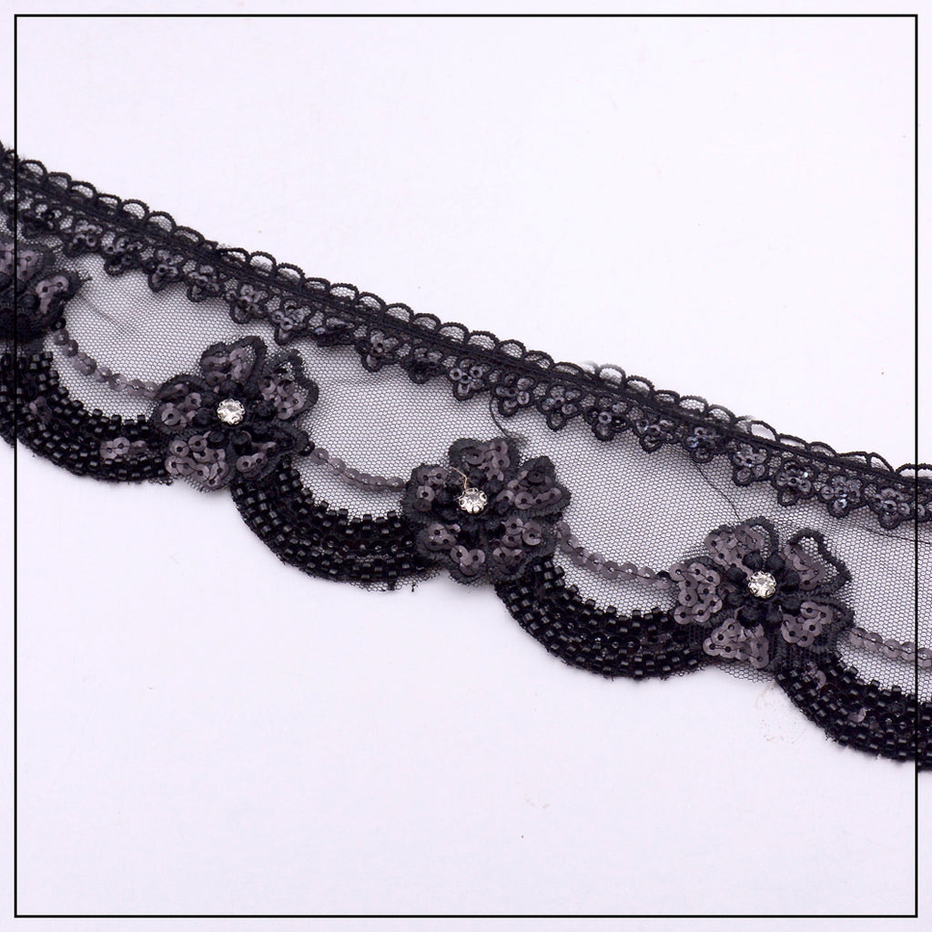 Fancy Glass Beads Net Lace