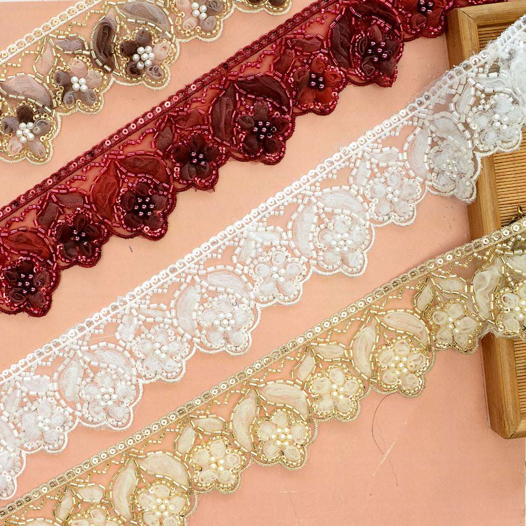 Fancy Glass Beads Sequence Lace