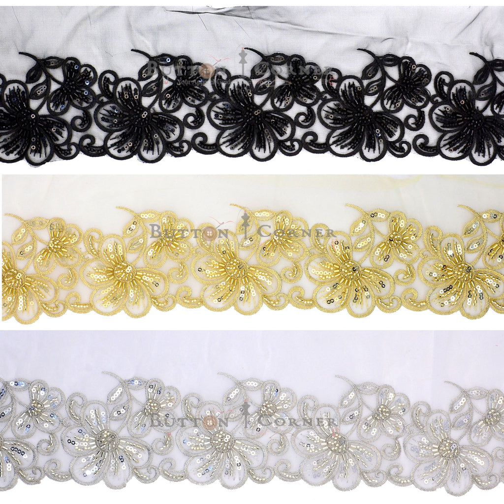 Fancy Glass Beads Sequence Lace