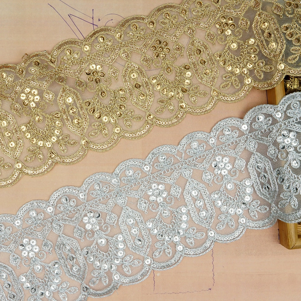 Fancy Metallic Yarn Sequence Lace