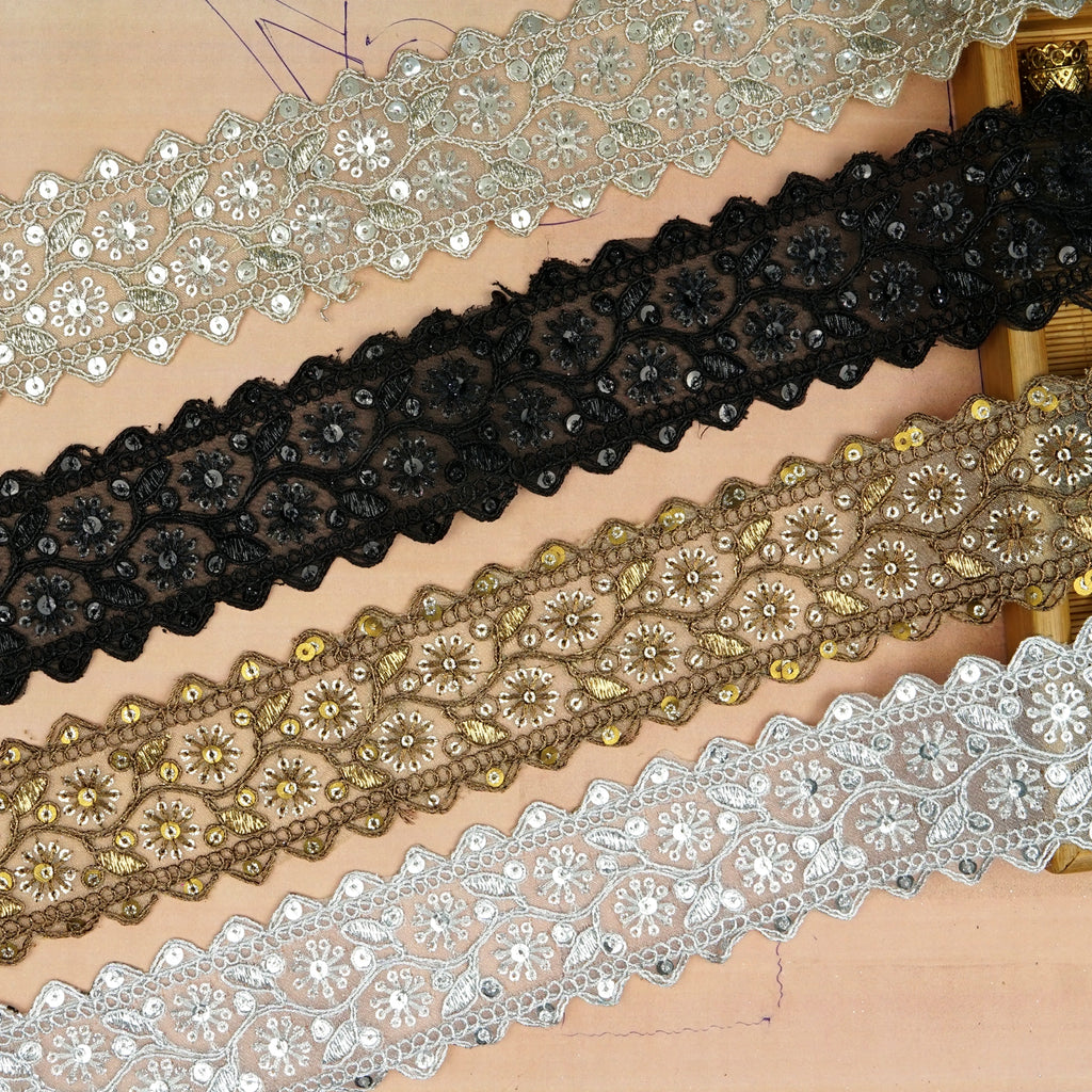 Fancy Metallic Yarn Sequence Lace