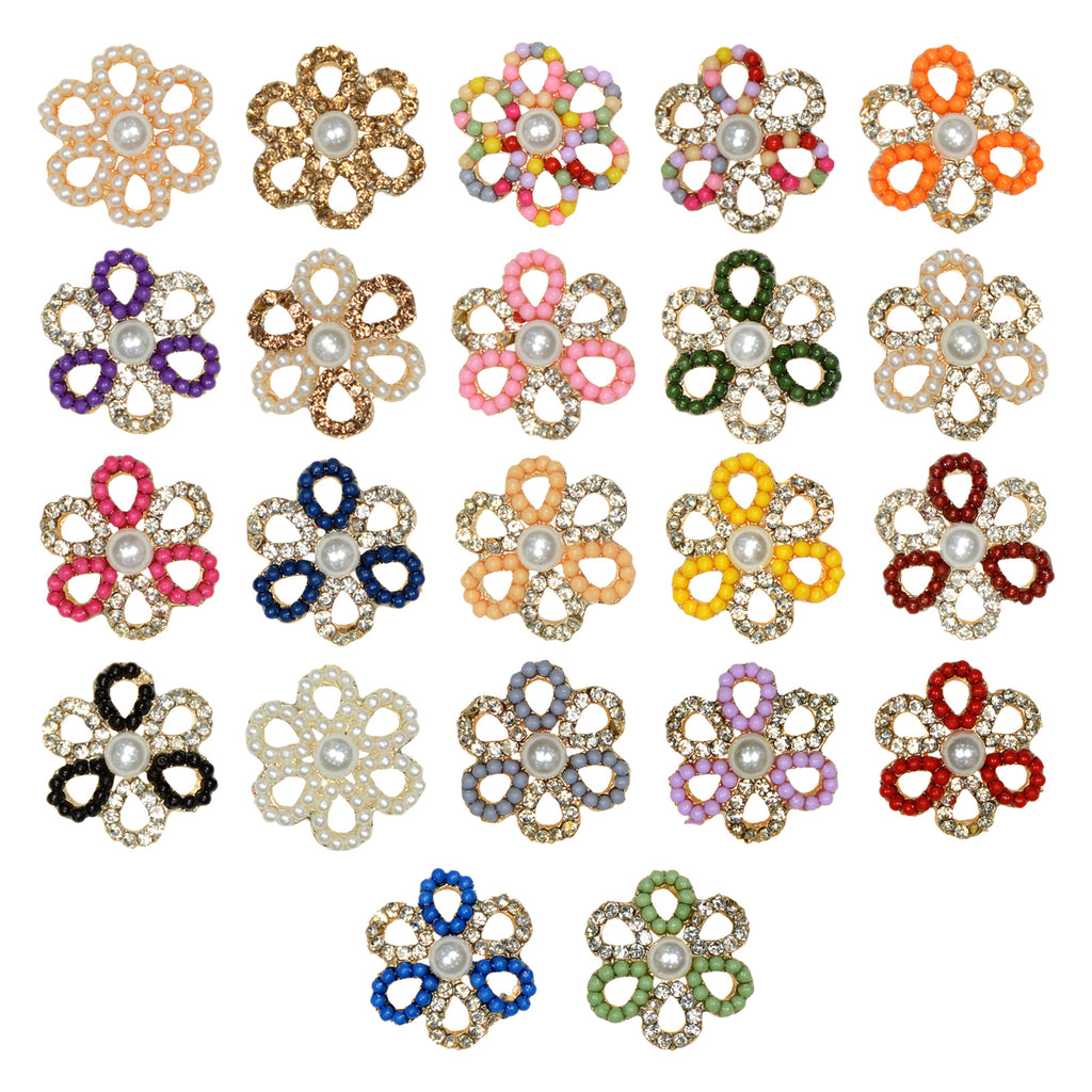 Flower Shape Pearl & Crystal Fancy Button