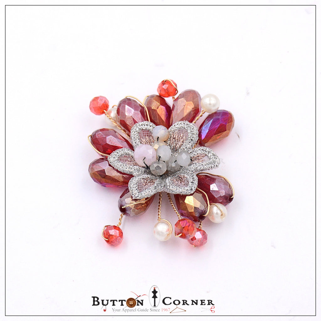 Fancy Flower & Crystal Beads Button