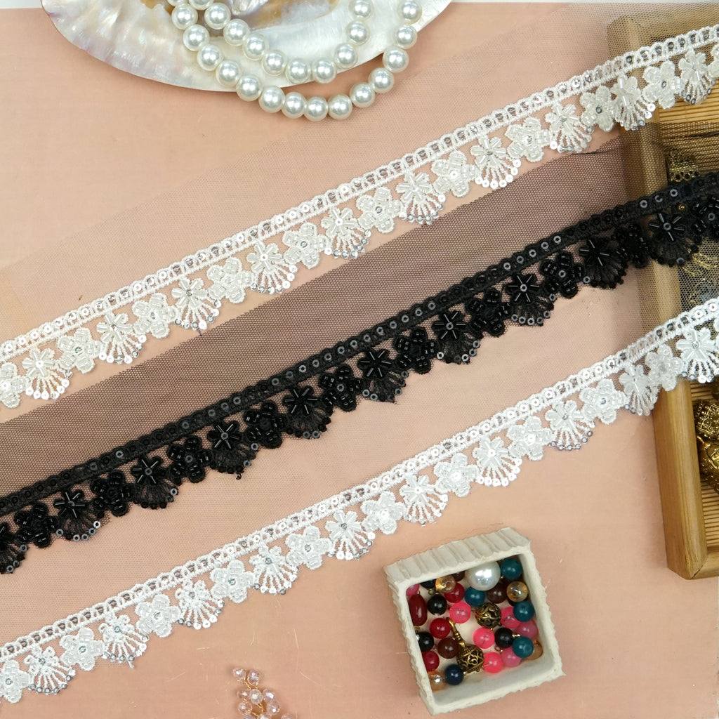 Fancy Glass Beads Sequence Lace