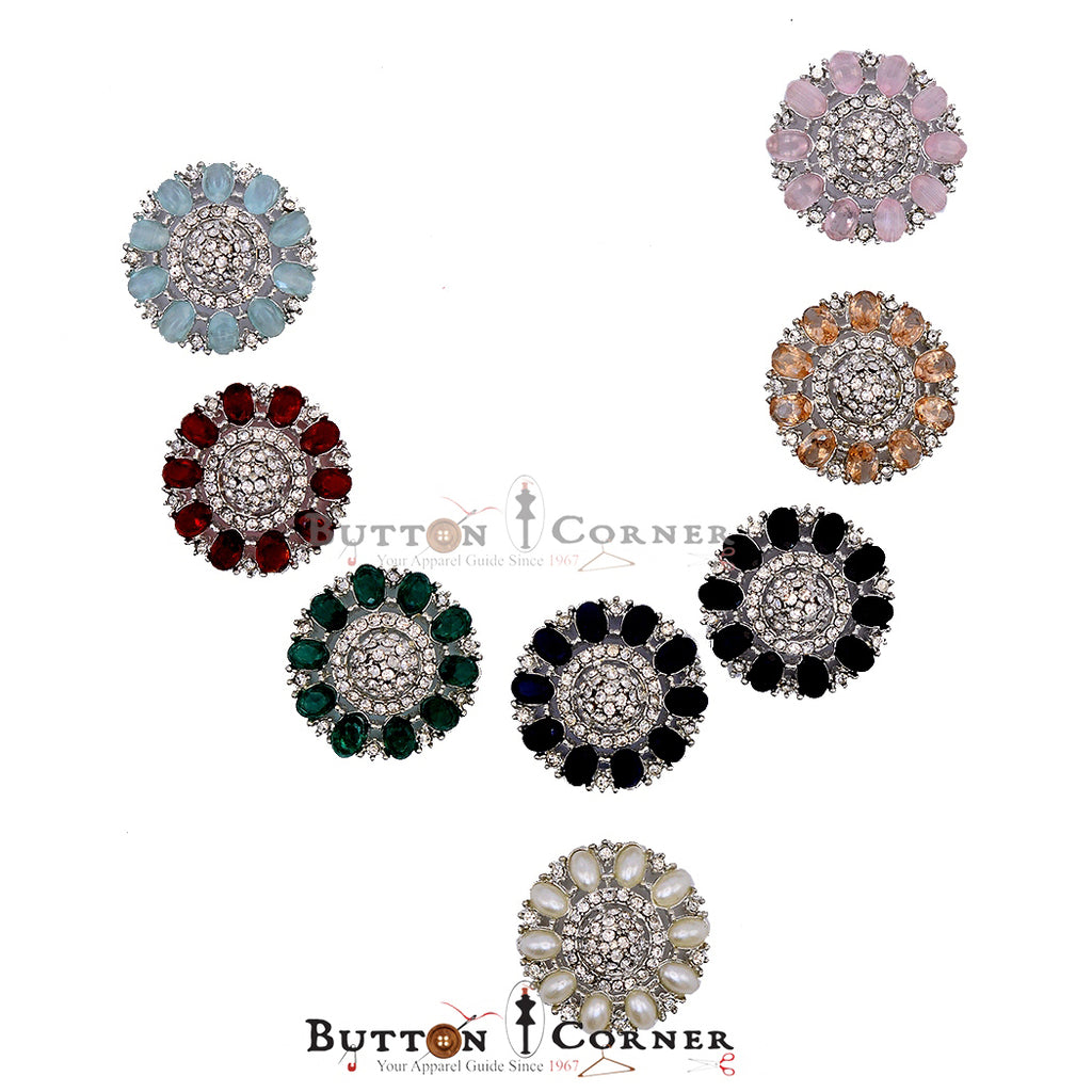 Silver Base Fancy Kundan Button