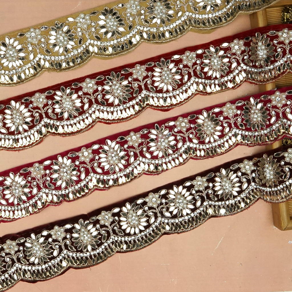 Fancy Stones Mirror Lace In Velvet Fabric