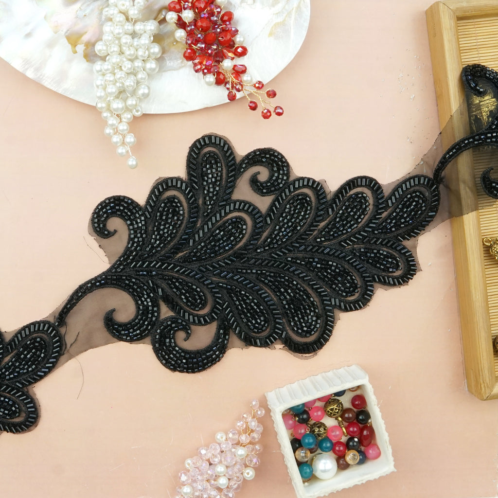 Fancy Glass Beads Patch Lace