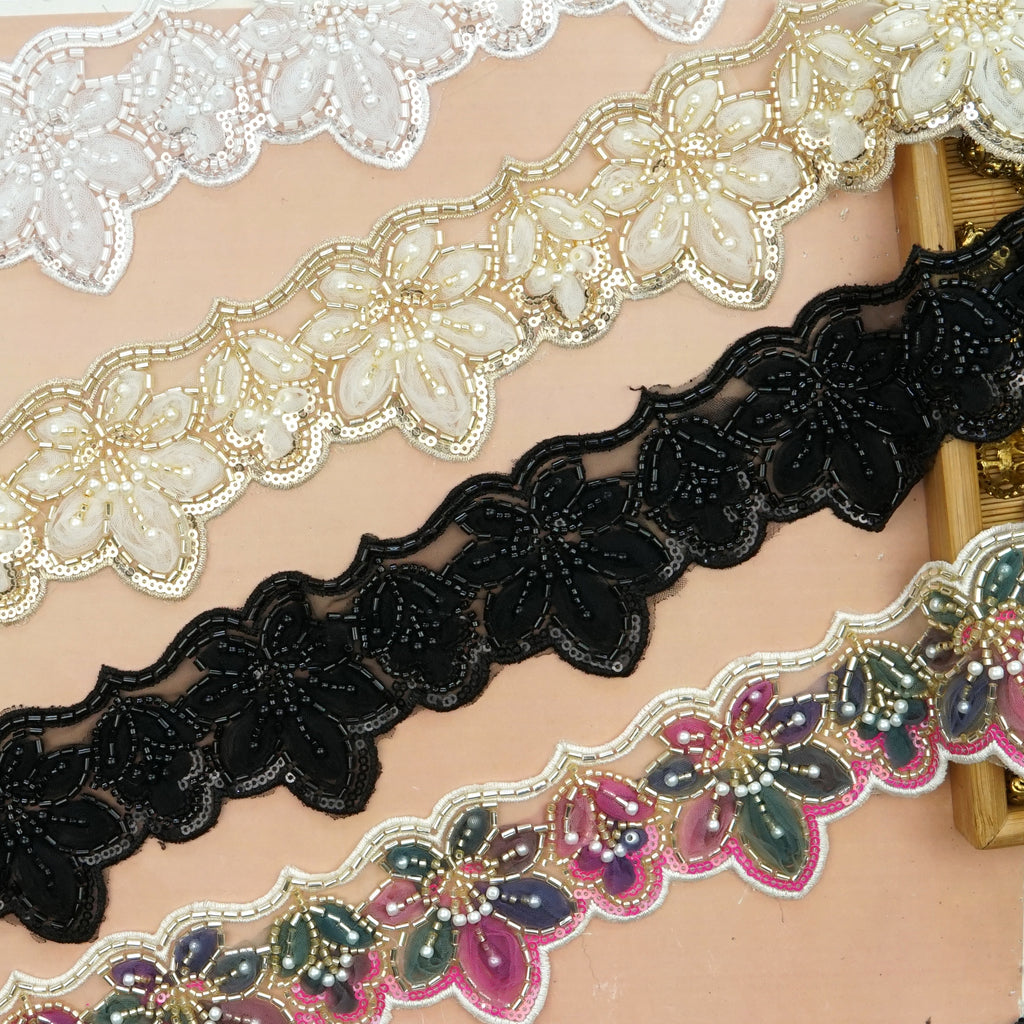 Fancy Glass Beads Sequence Lace