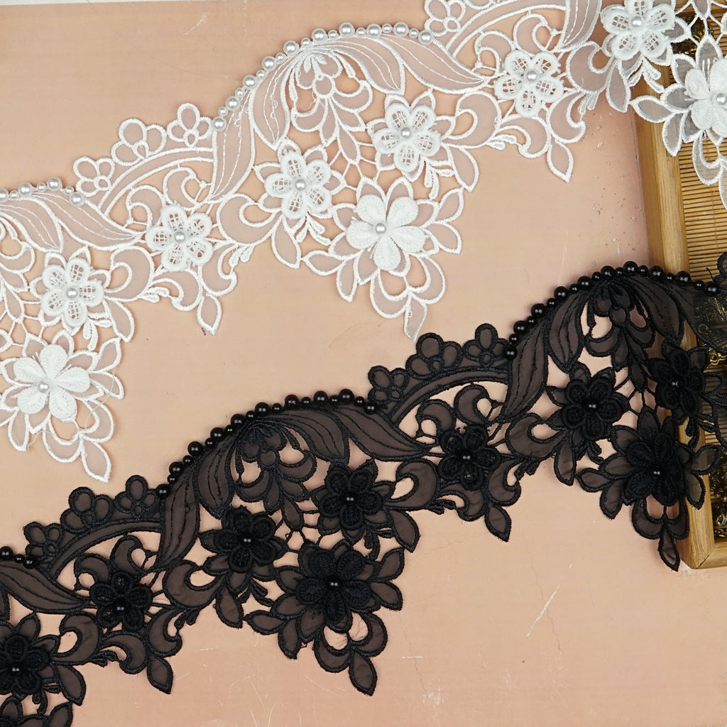 One Side Border Pearl Organza Lace