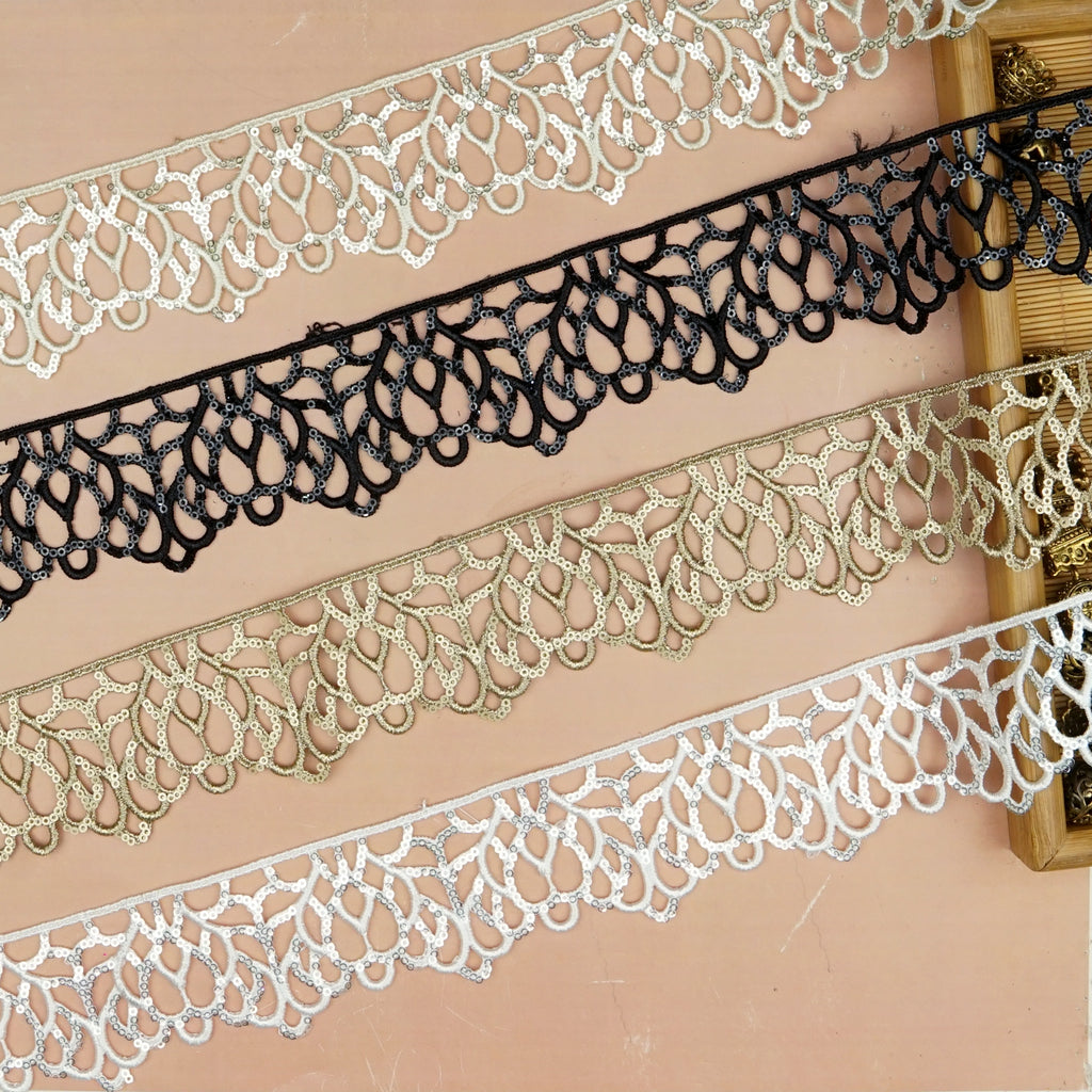 Fancy Metallic Yarn Sequence Lace