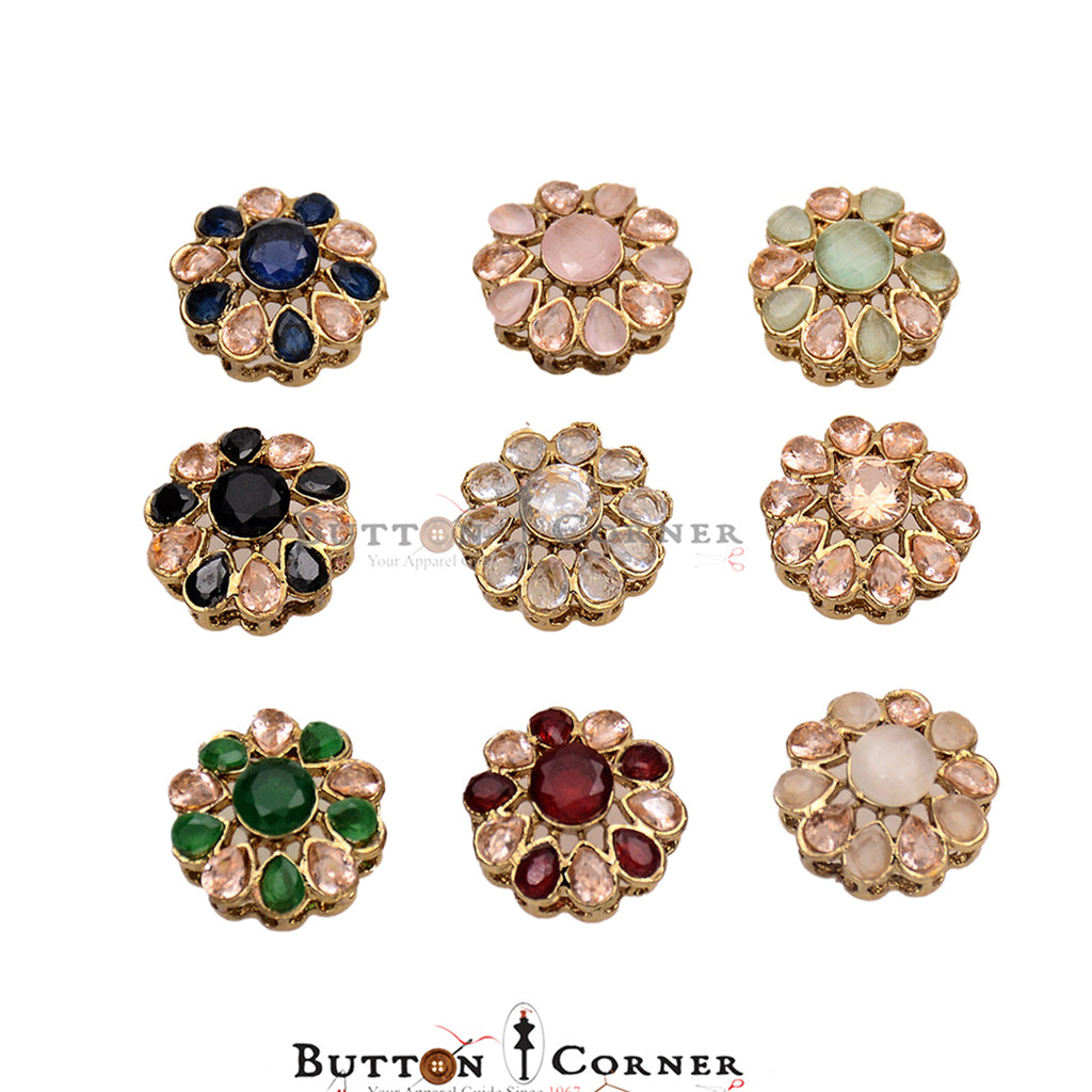 Fancy Kundan Button With Crystal