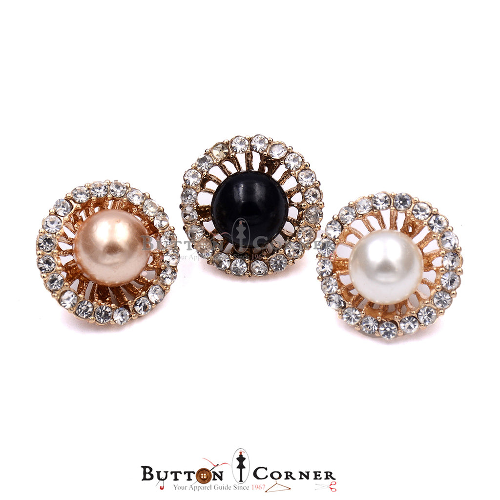 Round Crystal & Pearl Fancy Button