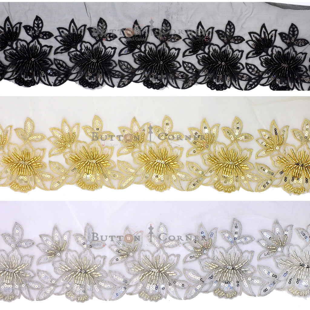 Fancy Glass Beads Sequence Lace