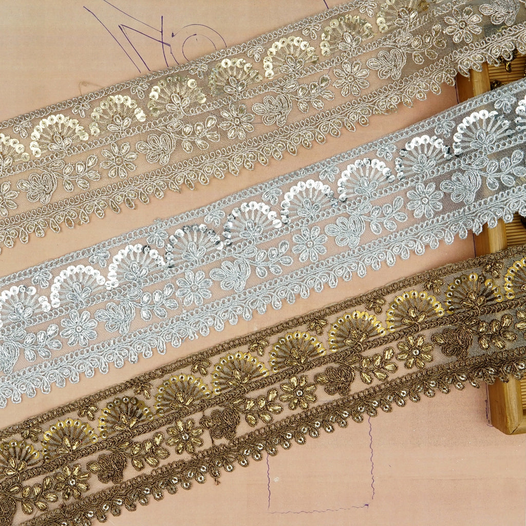 Fancy Metallic Yarn Sequence Lace