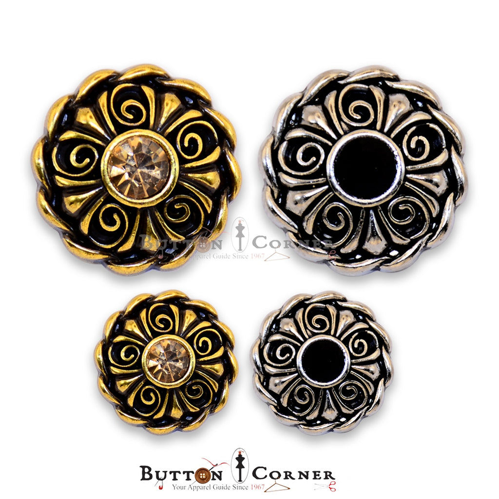 Border Design Center Stone Metal Button